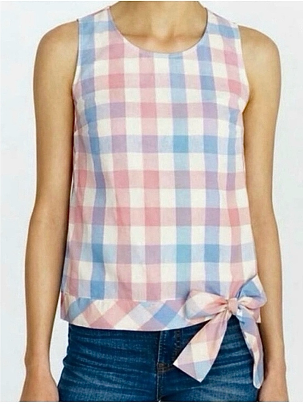 J. CREW Linen Blend Pastel Gingham Side Tie Tank Top